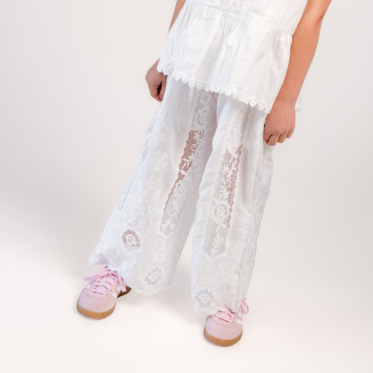 Broderie Lace Top & Wide-Leg Pants Set