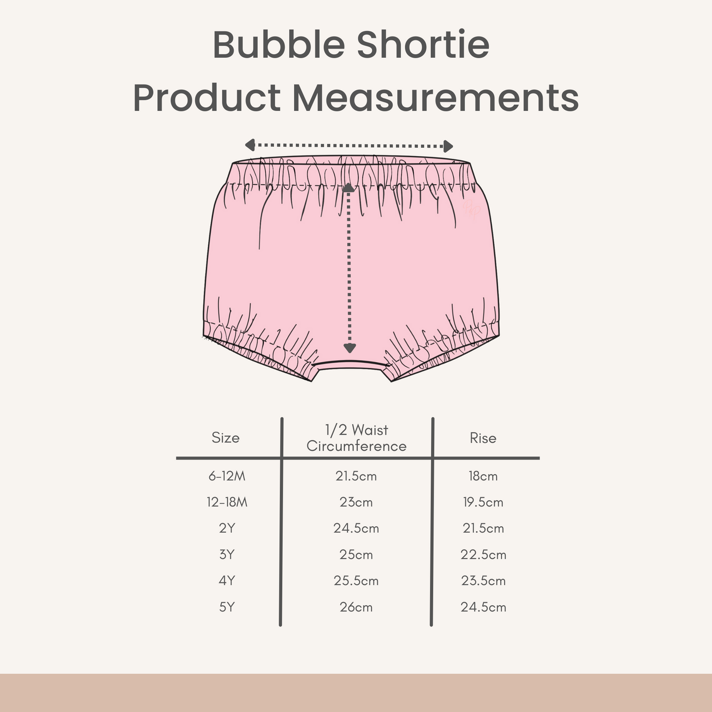Product Measurements for our Bubble Shortie