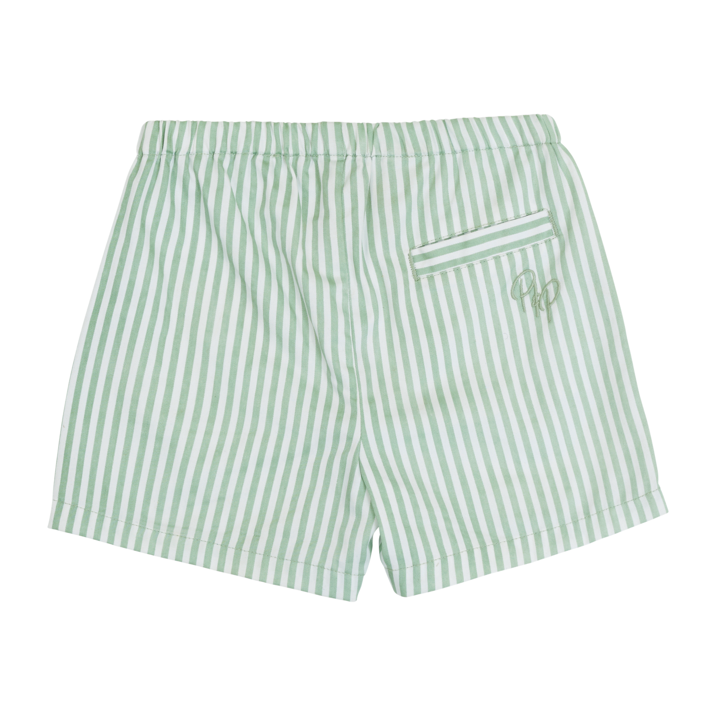 Back details of Casual Short showing embroidered details and functional back pocket for little boys or girls