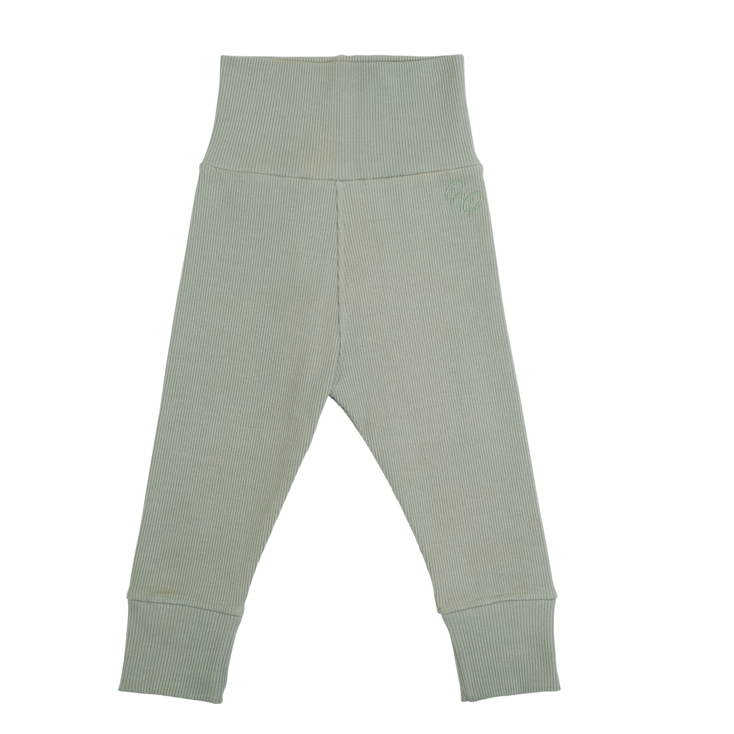 Front flat lay of sage green legging pant