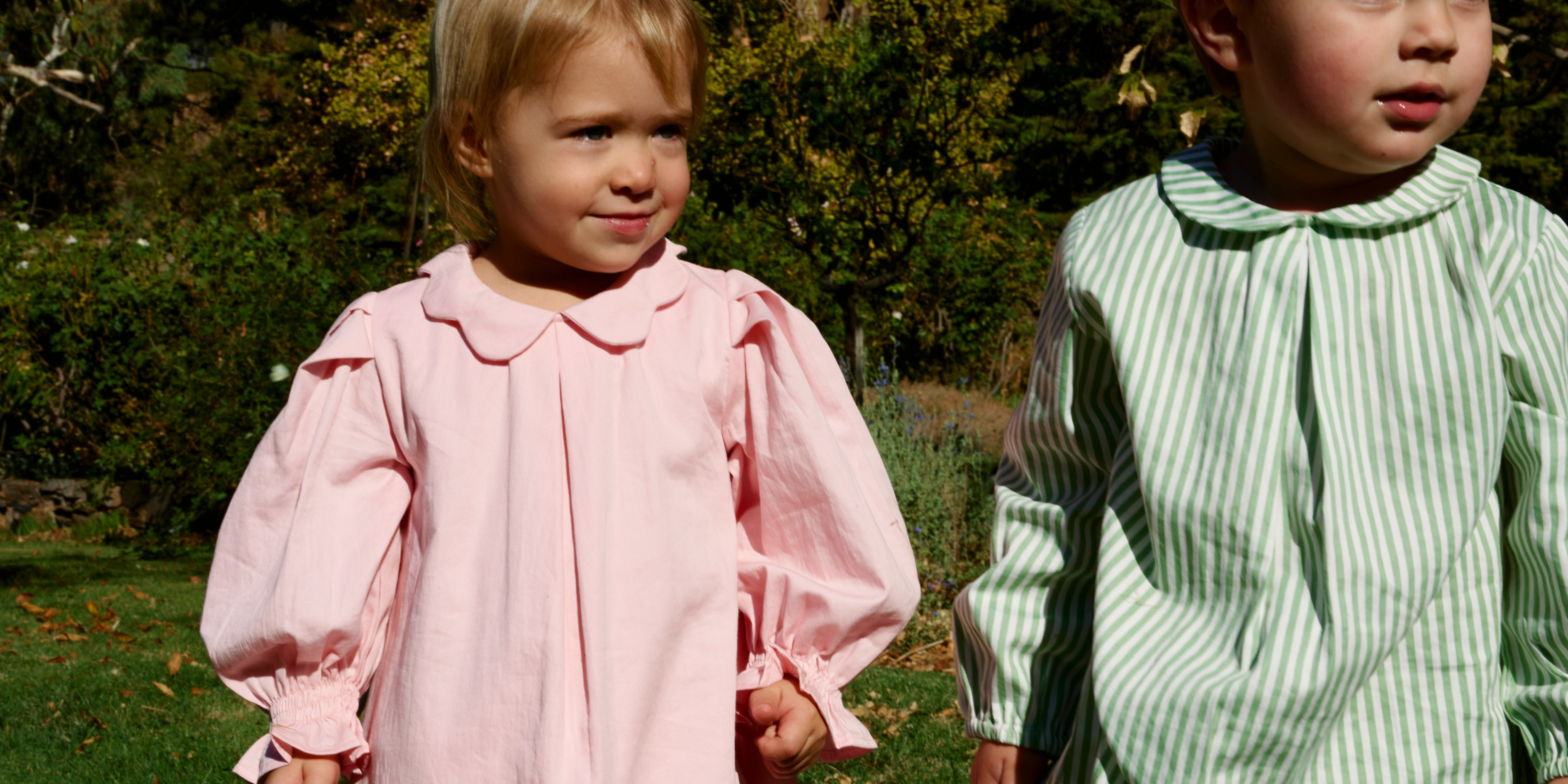 Collection 1 scallop collar smock dress and collared shirt sage and white stripe