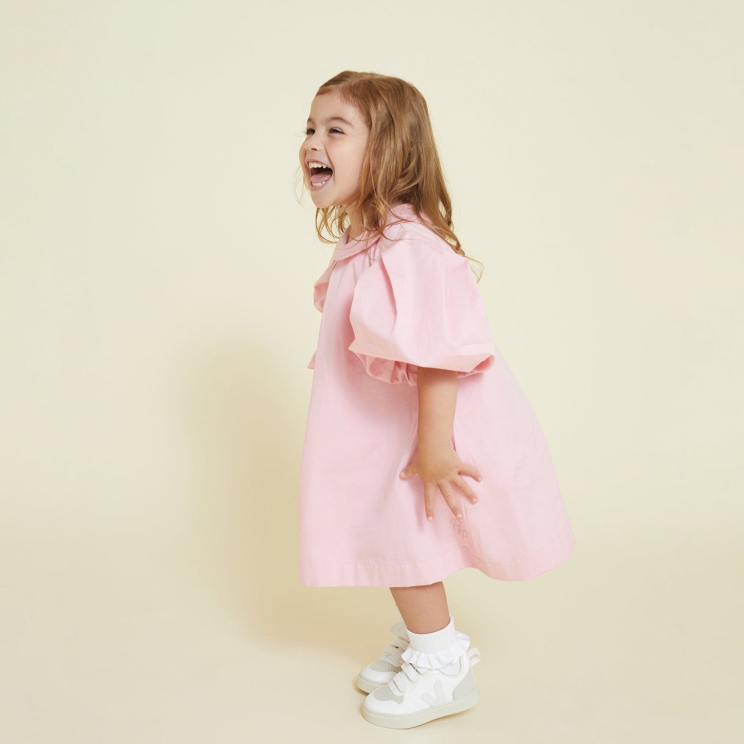 Pink Scallop Collar Smock Dress For Little Girls