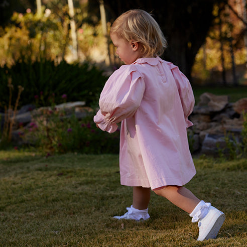 smock pink dress Angele Pink Corduroy Long Sleeve Smocked Dress
