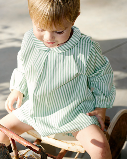 Discounted - Collared Shirt (Sage/Milk Stripe)