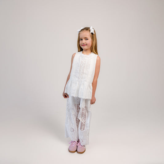 Broderie Lace Top & Wide-Leg Pants Set