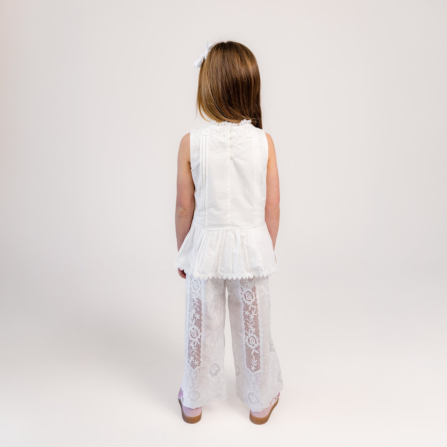 Broderie Lace Top & Wide-Leg Pants Set