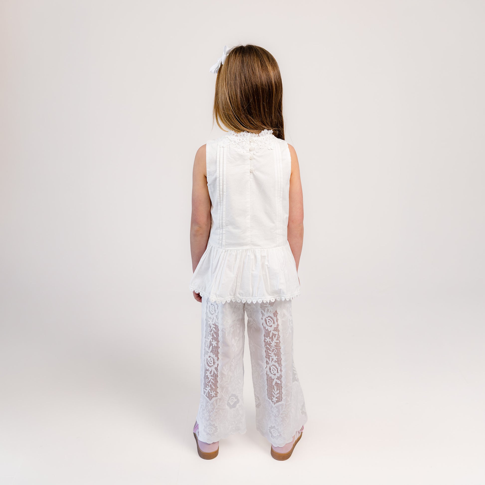 Broderie Lace Top & Wide-Leg Pants Set