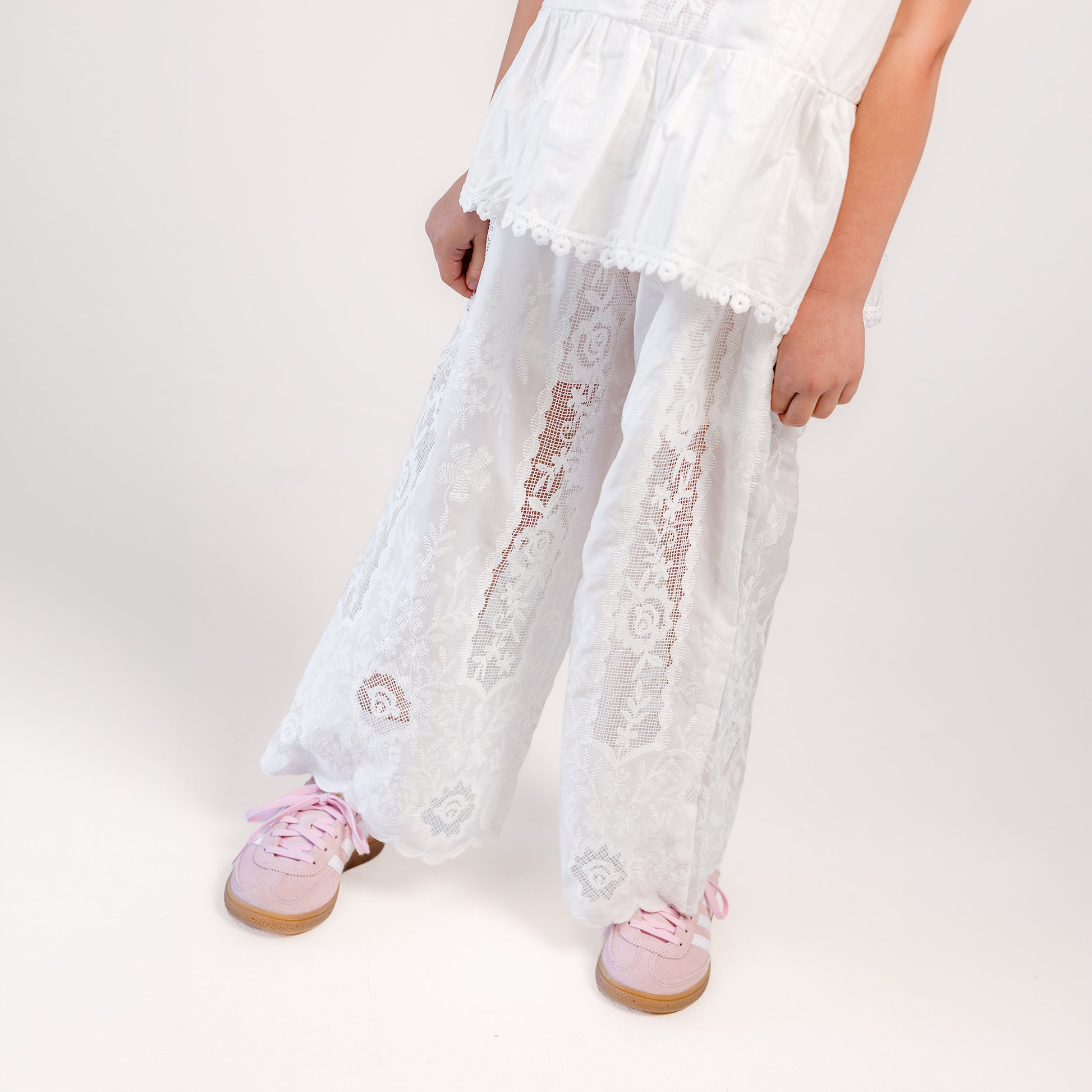 Broderie Lace Top & Wide-Leg Pants Set
